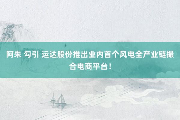 阿朱 勾引 运达股份推出业内首个风电全产业链撮合电商平台！