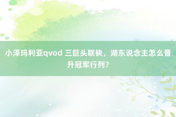 小泽玛利亚qvod 三巨头联袂，湖东说念主怎么晋升冠军行列？