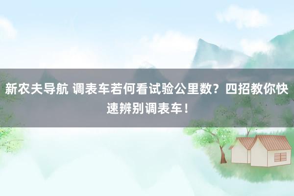 新农夫导航 调表车若何看试验公里数？四招教你快速辨别调表车！