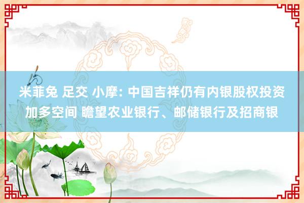 米菲兔 足交 小摩: 中国吉祥仍有内银股权投资加多空间 瞻望农业银行、邮储银行及招商银