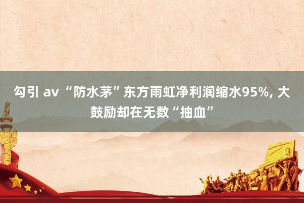 勾引 av “防水茅”东方雨虹净利润缩水95%, 大鼓励却在无数“抽血”